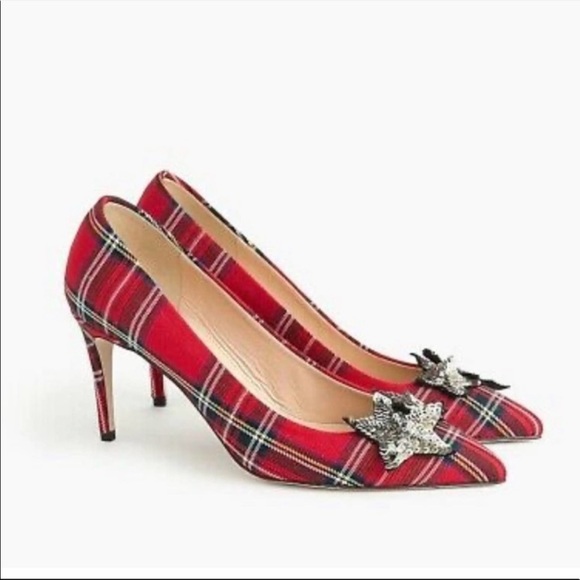 J. CREW COLLECTION Tartan Plaid Silver Sequin Star Pointy Toe Lucie Pumps Heels - Picture 13 of 13